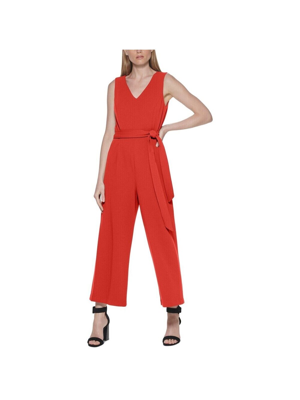 Calvin Klein Red Belted Jumpsuit Size 10